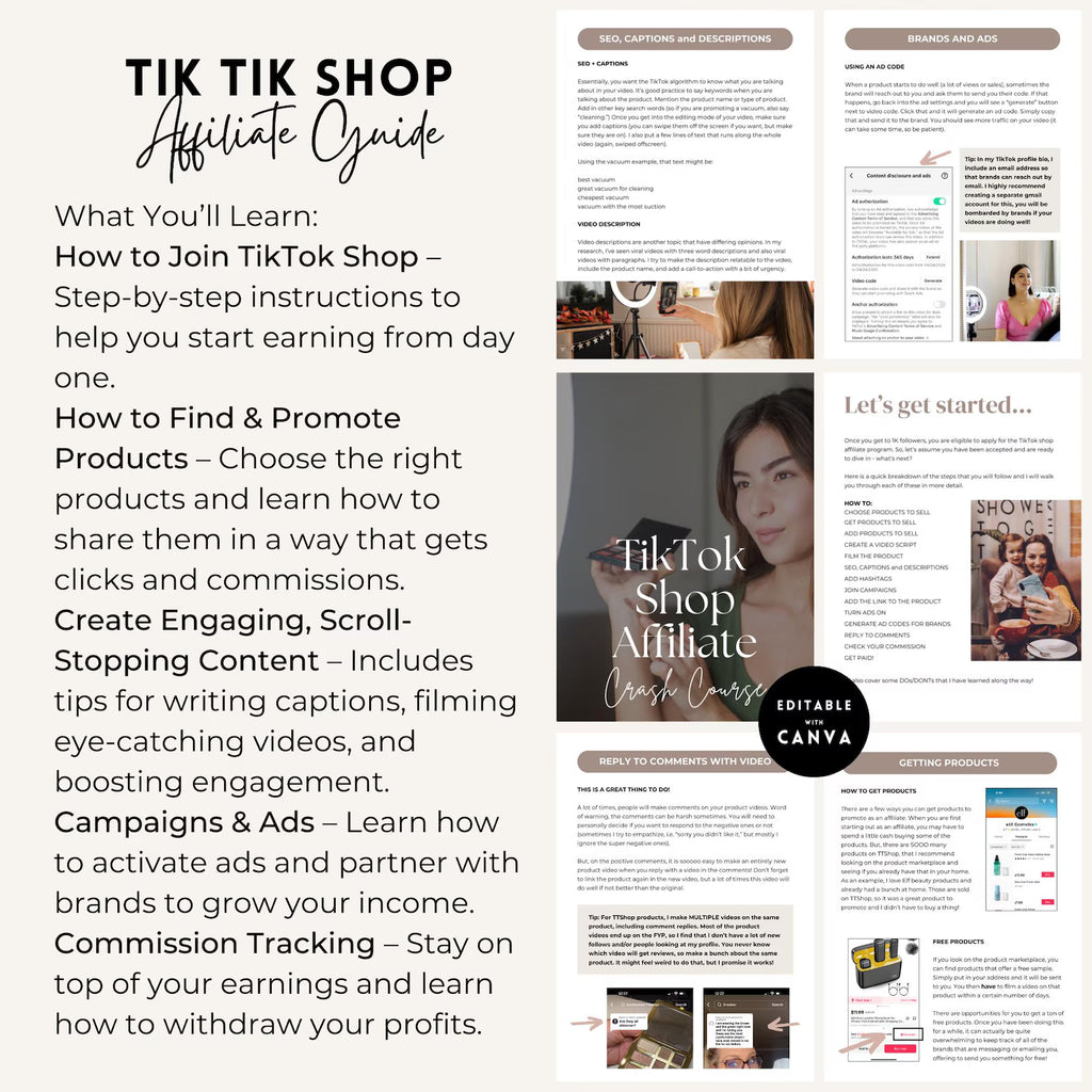 TikTok Shop Affiliate Guide: Canva eBook, PLR & MRR (Digital Download)